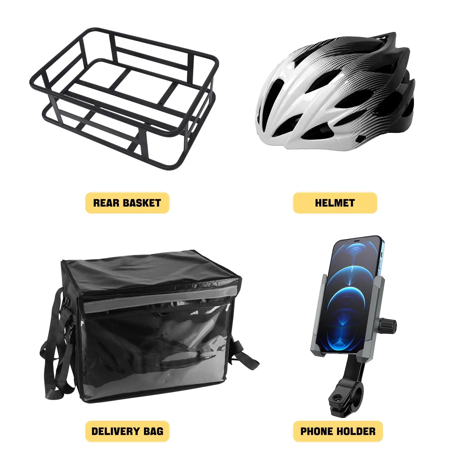Rear Basket+Delivery Bag+Helmet+Phone Holder