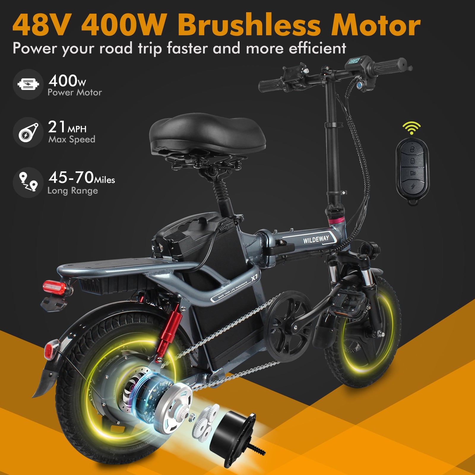 New ArrivalX7Folding Electric Bike 14 inch 48V 20Ah Removable Batter