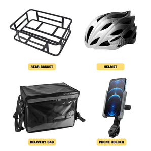 Rear Basket+Delivery Bag+Helmet+Phone Holder WILDEWAY